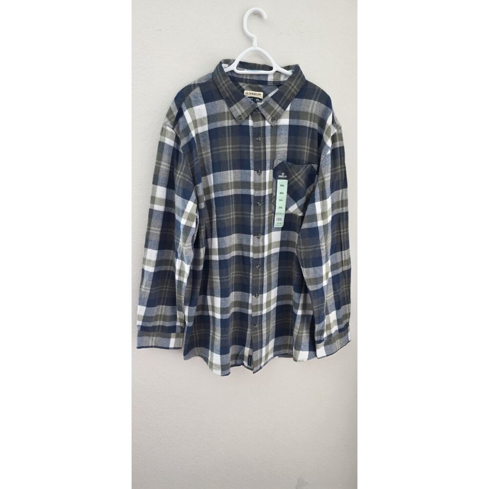 Magellan Outdoors Canyon Creek Plaid Flannel Shirt Blue Green Cotton 3XL - Picture 5 of 8
